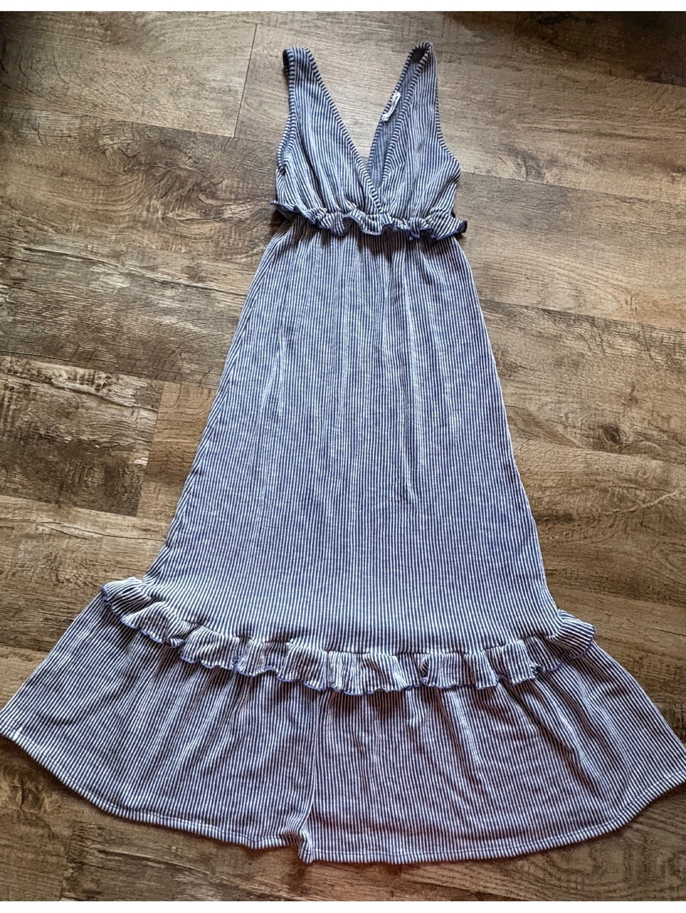 Anthropologie Caution to the Wind Blue White Striped Sleeveless Maxi Dress XXS